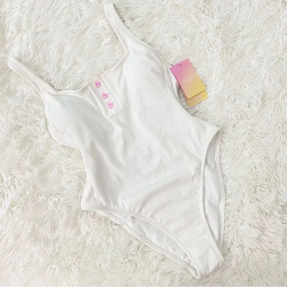 Stoney Clover Lane X Target White With Pink Hearts One Piece Swimsuit